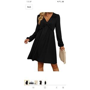 New Medium Aokosor Black Long Sleeve Deep V-Neck Ruffle Midi Mini Dress NWT